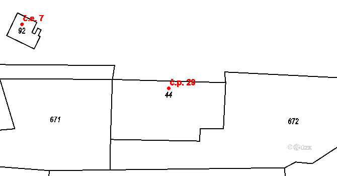 Jaroměř 29, Malonty na parcele st. 44 v KÚ Jaroměř u Malont, Katastrální mapa