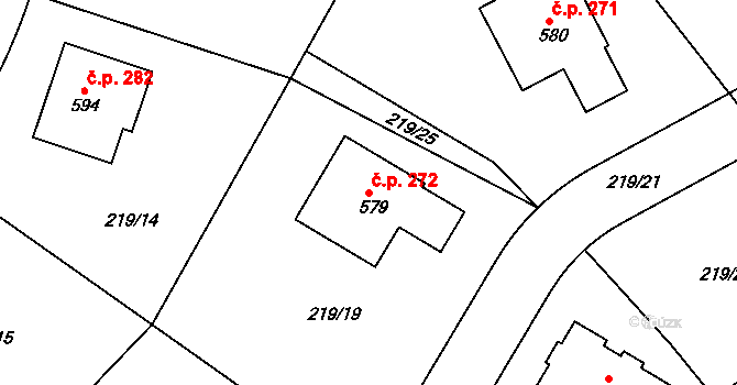Řitka 272 na parcele st. 579 v KÚ Řitka, Katastrální mapa