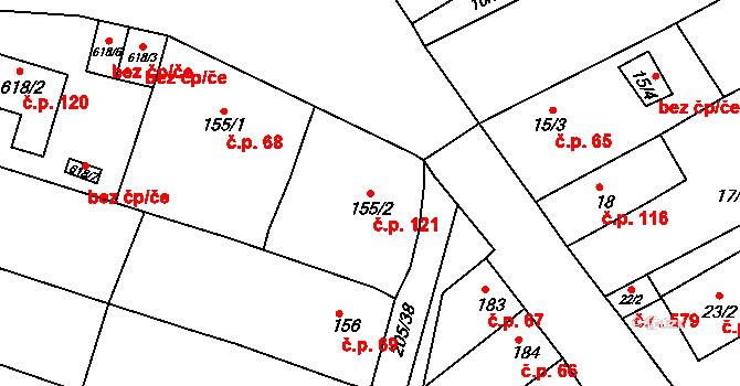 Sedlešovice 121, Nový Šaldorf-Sedlešovice na parcele st. 155/2 v KÚ Sedlešovice, Katastrální mapa