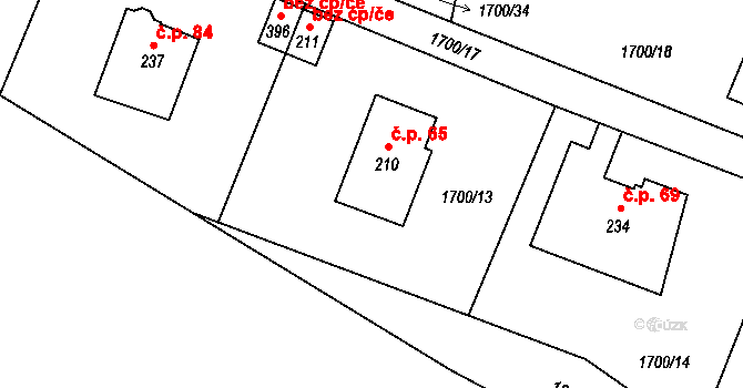Hvězdonice 65 na parcele st. 210 v KÚ Hvězdonice, Katastrální mapa