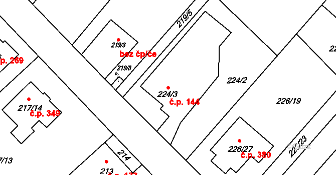 Lhotka 144, Ostrava na parcele st. 224/3 v KÚ Lhotka u Ostravy, Katastrální mapa