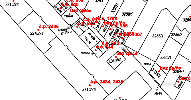 Znojmo 844 na parcele st. 3310/54 v KÚ Znojmo-město, Katastrální mapa