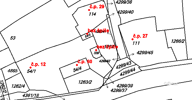 Benešov 39357589 na parcele st. 339 v KÚ Úročnice, Katastrální mapa