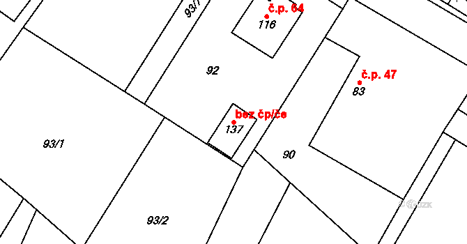 Dírná 40890589 na parcele st. 137 v KÚ Dírná, Katastrální mapa