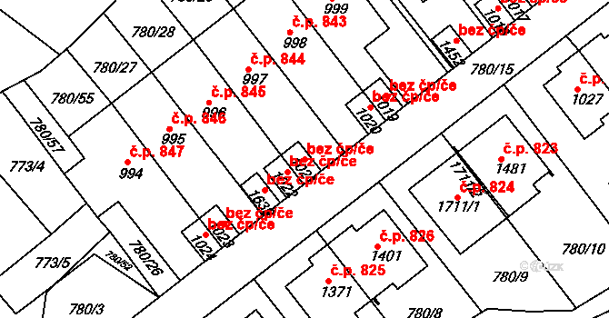 Luhačovice 44784589 na parcele st. 1021 v KÚ Luhačovice, Katastrální mapa