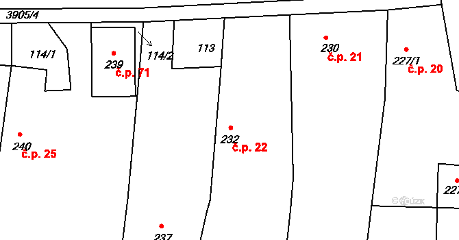 Brumovice 22 na parcele st. 232 v KÚ Brumovice u Opavy, Katastrální mapa