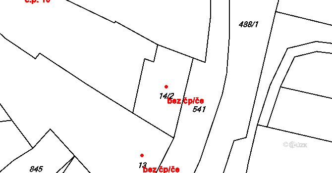 Černuc 47104589 na parcele st. 14/2 v KÚ Miletice u Velvar, Katastrální mapa