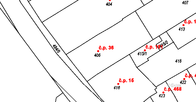 Buchlovice 36 na parcele st. 406 v KÚ Buchlovice, Katastrální mapa