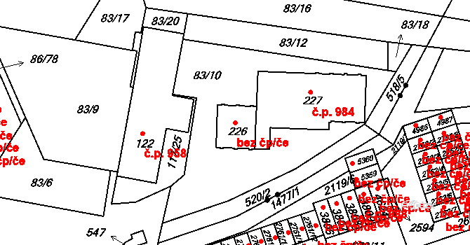 Třebíč 49818589 na parcele st. 226 v KÚ Řípov, Katastrální mapa