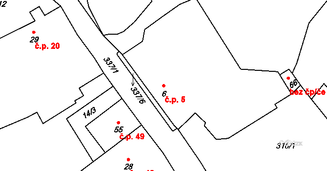 Licoměřice 5, Lipovec na parcele st. 6 v KÚ Licoměřice, Katastrální mapa