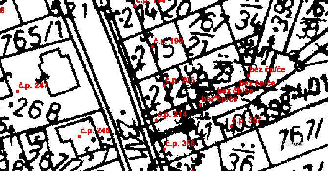 Bernartice 205 na parcele st. 222 v KÚ Bernartice u Milevska, Katastrální mapa