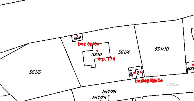 Beroun-Závodí 774, Beroun na parcele st. 3310 v KÚ Beroun, Katastrální mapa