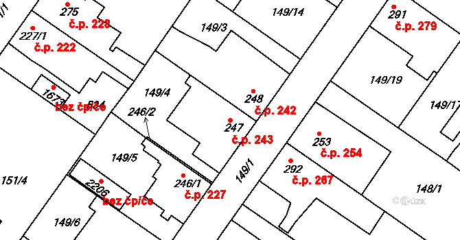 Neratovice 243 na parcele st. 247 v KÚ Neratovice, Katastrální mapa