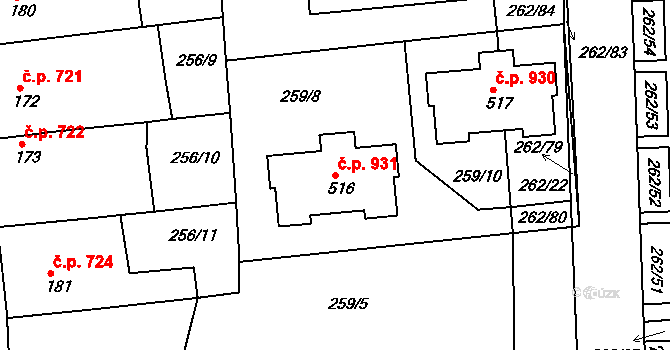 Rudná 931 na parcele st. 516 v KÚ Hořelice, Katastrální mapa