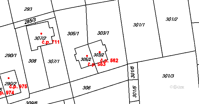 Průhonice 562 na parcele st. 303/2 v KÚ Průhonice, Katastrální mapa