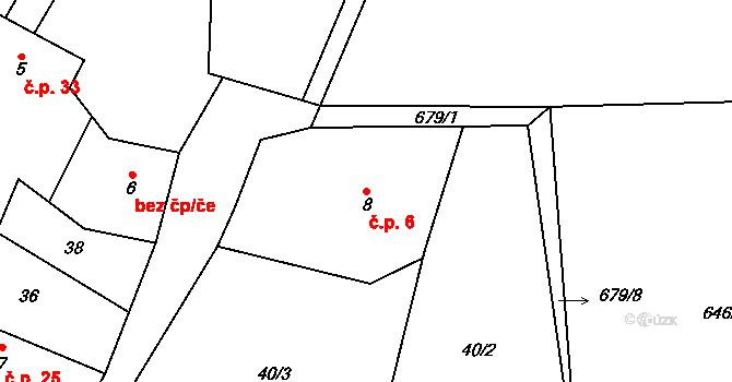 Zdebořice 6, Plánice na parcele st. 8 v KÚ Zdebořice, Katastrální mapa
