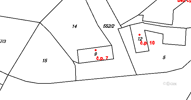 Chlumská 7, Ježovy na parcele st. 9 v KÚ Chlumská, Katastrální mapa
