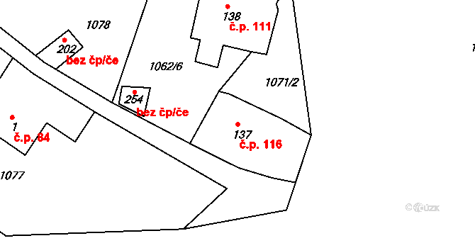 Suchý Důl 116 na parcele st. 137 v KÚ Suchý Důl, Katastrální mapa