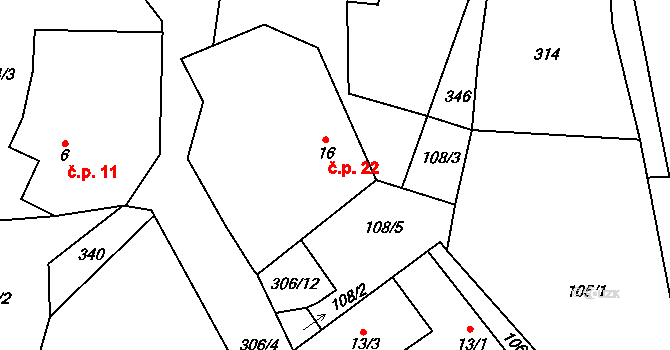 Vestec 22, Zaloňov na parcele st. 16 v KÚ Vestec u Jaroměře, Katastrální mapa