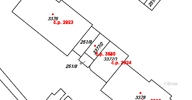 Břeclav 3530 na parcele st. 3377/2 v KÚ Břeclav, Katastrální mapa