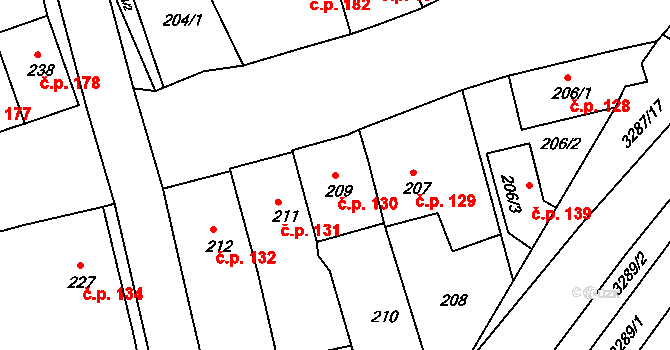 Příbor 130 na parcele st. 209 v KÚ Příbor, Katastrální mapa