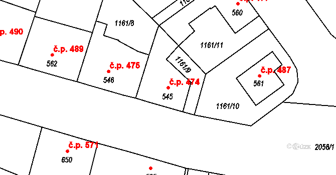 Blatná 474 na parcele st. 545 v KÚ Blatná, Katastrální mapa