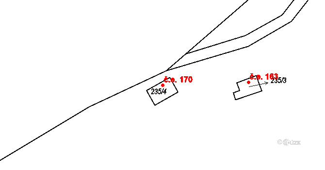 Lipno 170, Líšťany na parcele st. 235/4 v KÚ Těchoděly, Katastrální mapa