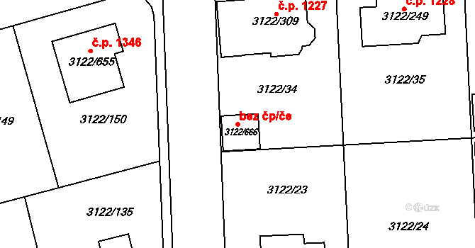Pohořelice 90277589 na parcele st. 3122/666 v KÚ Pohořelice nad Jihlavou, Katastrální mapa