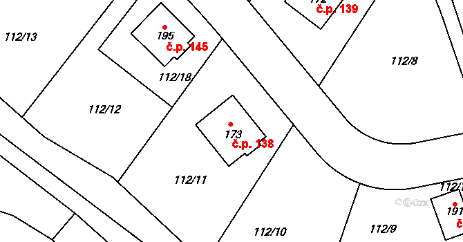 Cerhýnky 138, Cerhenice na parcele st. 173 v KÚ Cerhýnky, Katastrální mapa