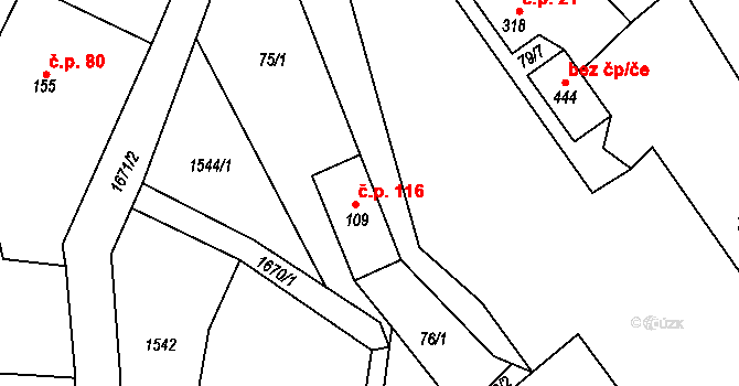 Pěčín 116 na parcele st. 109 v KÚ Pěčín u Rychnova nad Kněžnou, Katastrální mapa