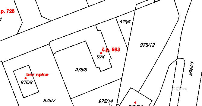 Dobruška 563 na parcele st. 974 v KÚ Dobruška, Katastrální mapa