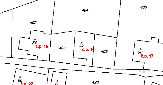 Řečice 16, Zábřezí-Řečice na parcele st. 55 v KÚ Zábřezí, Katastrální mapa