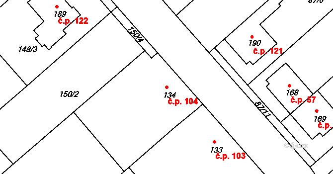Šelešovice 104 na parcele st. 134 v KÚ Šelešovice, Katastrální mapa