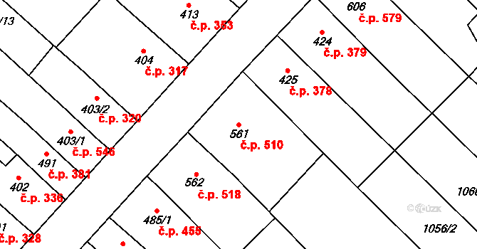 Kvasice 510 na parcele st. 561 v KÚ Kvasice, Katastrální mapa
