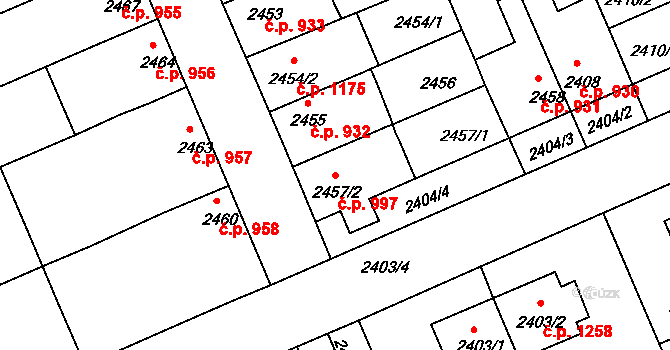 Holešov 997 na parcele st. 2457/2 v KÚ Holešov, Katastrální mapa