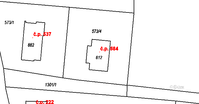 Jistebník 584 na parcele st. 812 v KÚ Jistebník, Katastrální mapa