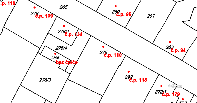 Těšetice 110 na parcele st. 275 v KÚ Těšetice u Znojma, Katastrální mapa