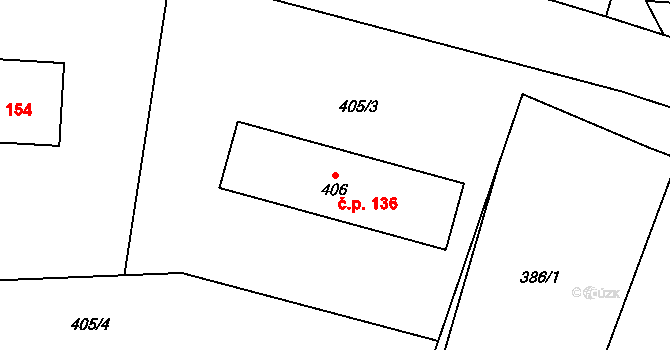 Domaželice 136 na parcele st. 406 v KÚ Domaželice, Katastrální mapa