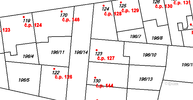 Nehvizdy 127 na parcele st. 123 v KÚ Nehvizdy, Katastrální mapa