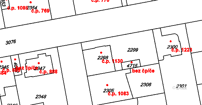 Čelákovice 1130 na parcele st. 2298 v KÚ Čelákovice, Katastrální mapa