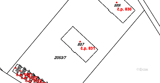 Tišnov 831 na parcele st. 887 v KÚ Tišnov, Katastrální mapa