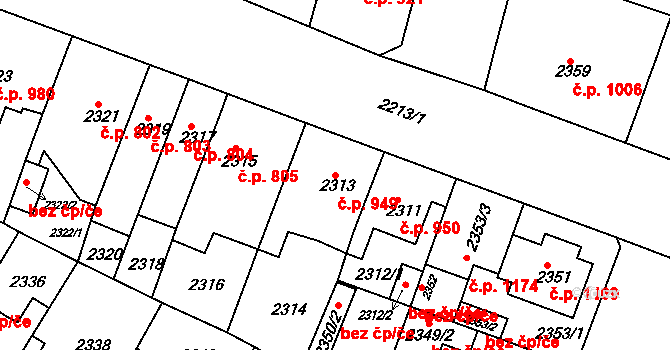 Slavkov u Brna 949 na parcele st. 2313 v KÚ Slavkov u Brna, Katastrální mapa