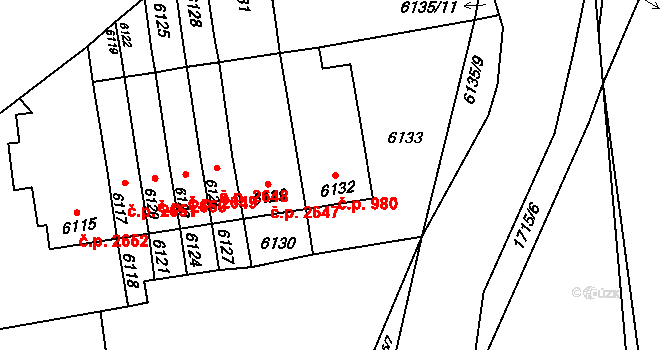 Kladno 980 na parcele st. 6132 v KÚ Kladno, Katastrální mapa