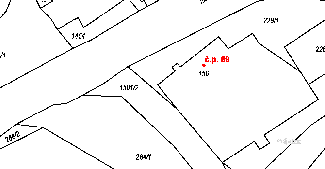 Pitárné 89, Vysoká na parcele st. 156 v KÚ Pitárné, Katastrální mapa