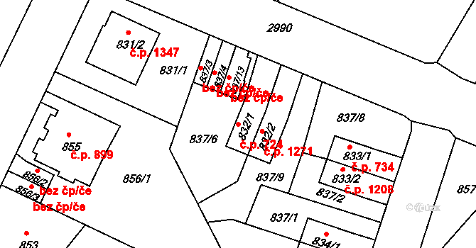 Děčín II-Nové Město 724, Děčín na parcele st. 832/1 v KÚ Děčín, Katastrální mapa