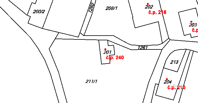 Hejnice 240 na parcele st. 201 v KÚ Hejnice, Katastrální mapa
