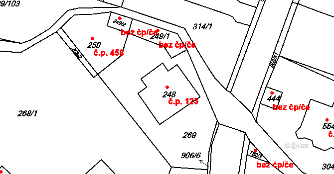 Osek 123 na parcele st. 248 v KÚ Osek u Duchcova, Katastrální mapa