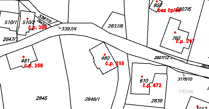 Horní Rokytnice 215, Rokytnice nad Jizerou na parcele st. 480 v KÚ Horní Rokytnice nad Jizerou, Katastrální mapa
