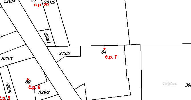 Homyle 7, Boharyně na parcele st. 64 v KÚ Boharyně, Katastrální mapa