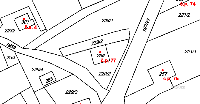 Mikuleč 77 na parcele st. 239 v KÚ Mikuleč, Katastrální mapa